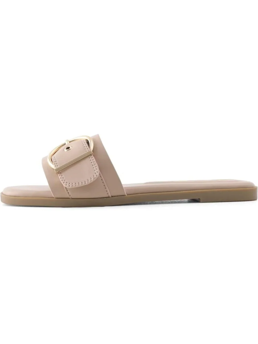 Women's Nude Summer Fashion Square Open Toe Slip On Slides Soft Flats Sandals